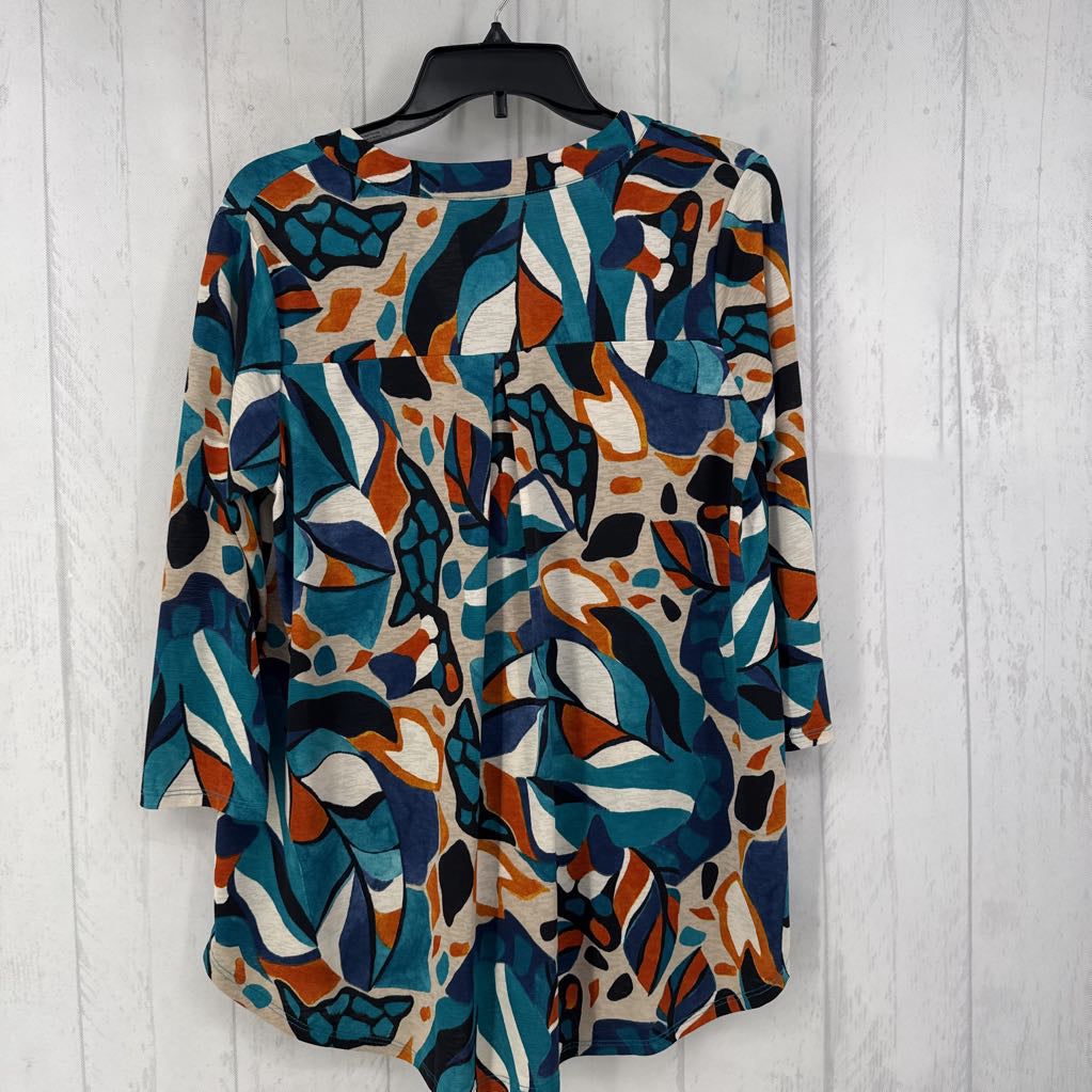 S print v-neck 3/4 slv tunic