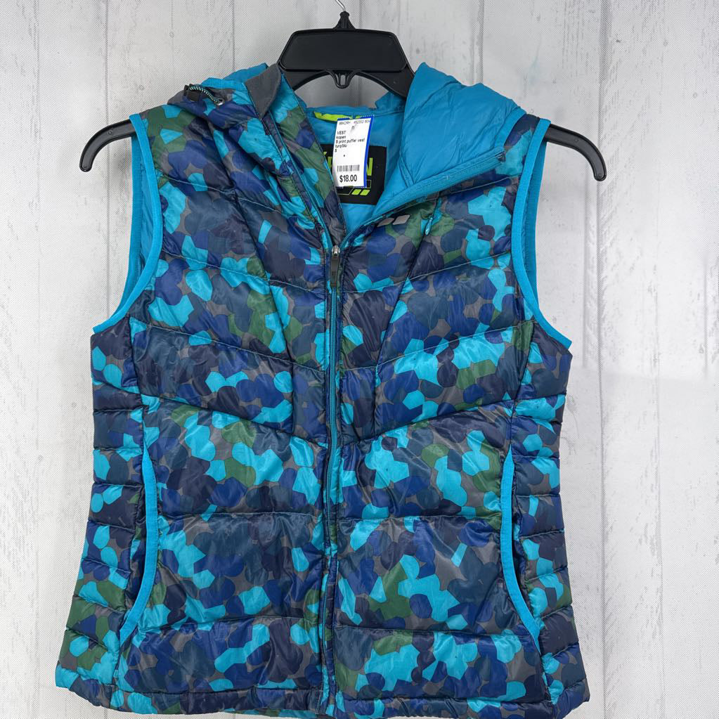 S print puffer vest w/ hood