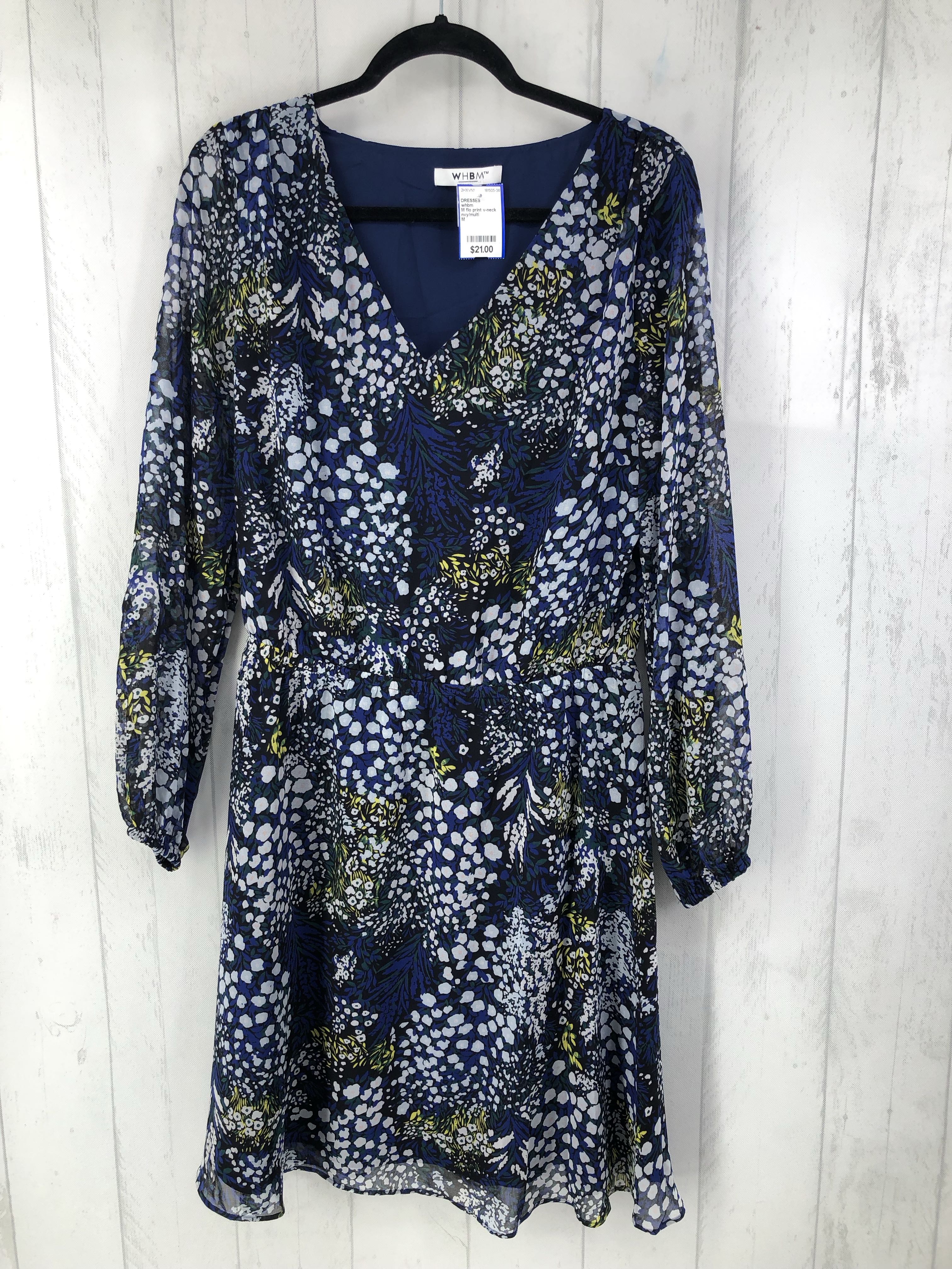 M flo print v-neck l/s dress