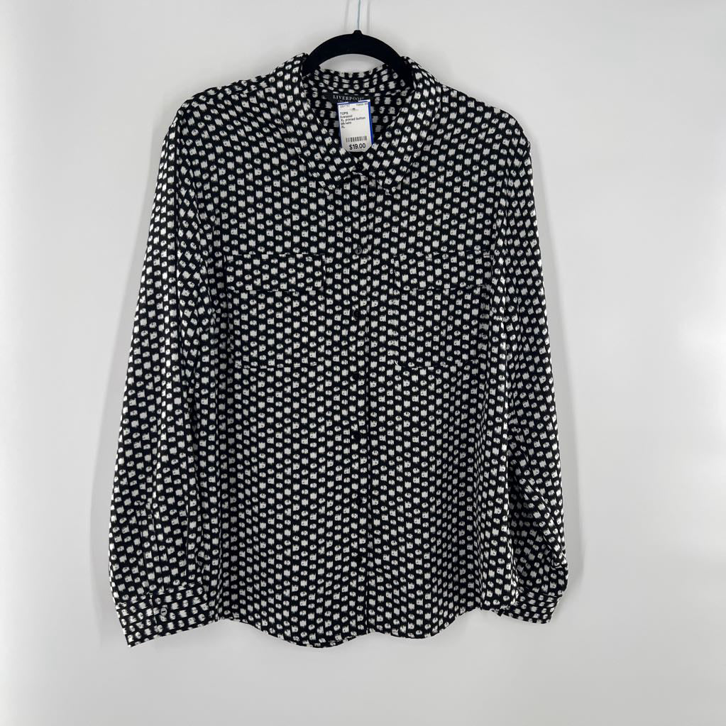 XL printed button down l/s top