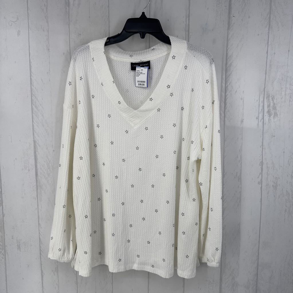 14/16 waffle knit star print v-neck l/s top