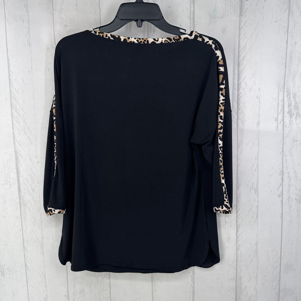 M animal print trim 3/4 slv top