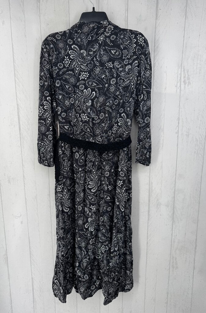 XL flo print button front l/s dress