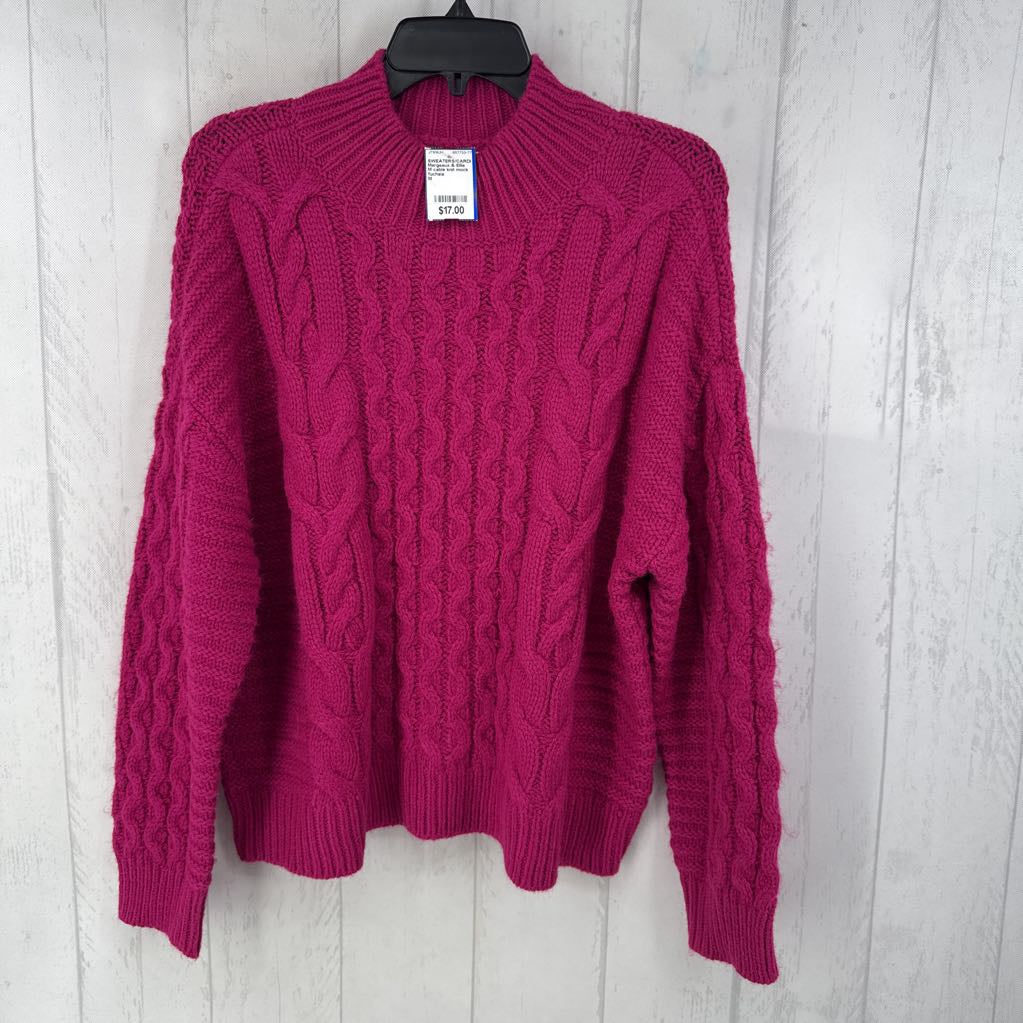 M cable knit mock neck sweater