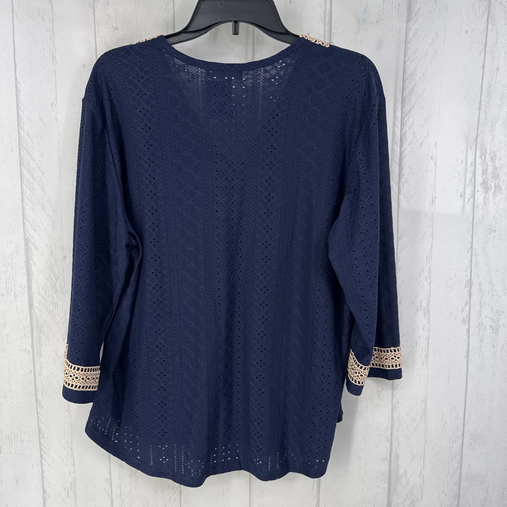 XL crochet v-neck 3/4 slv tunic