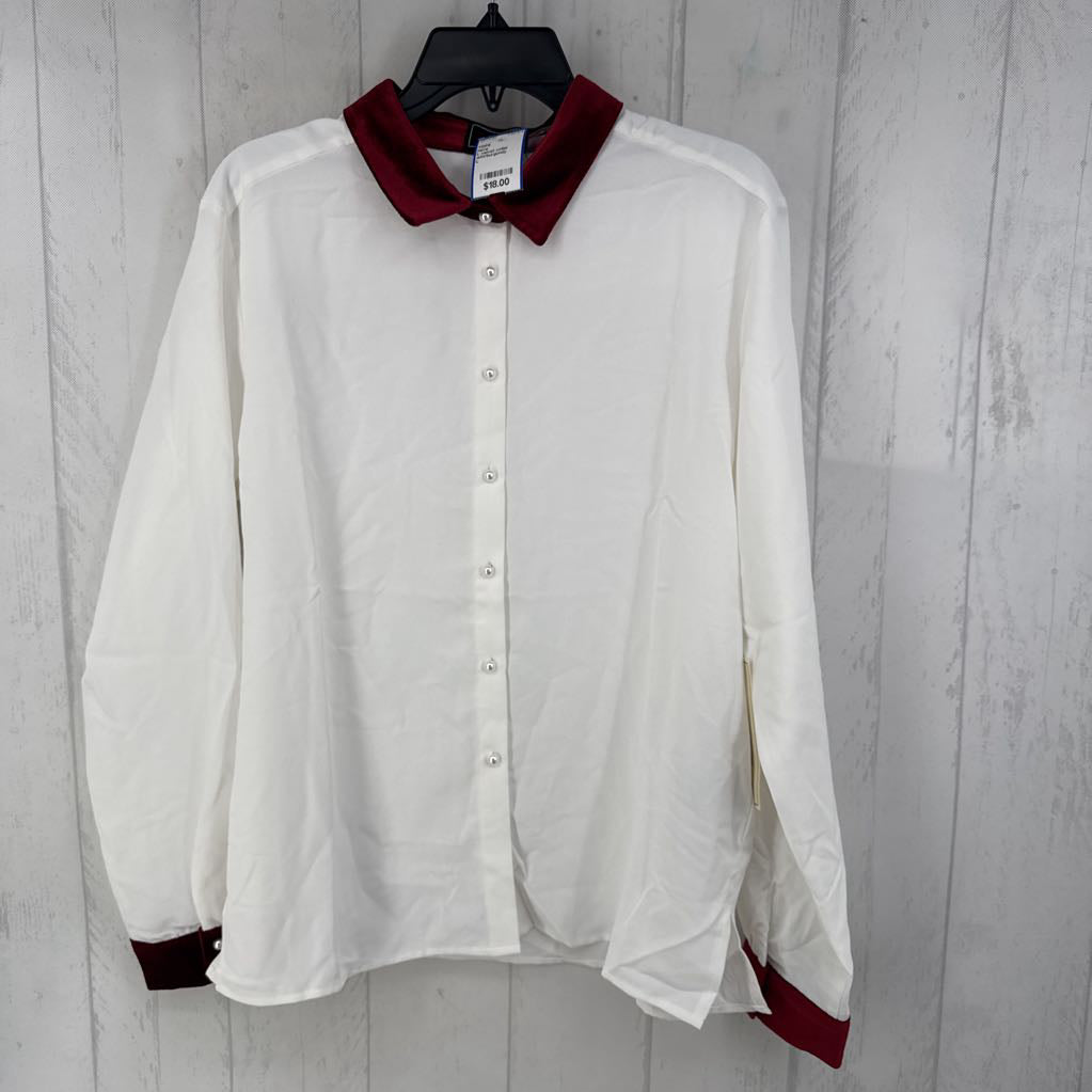 L velvet collar button down l/s top
