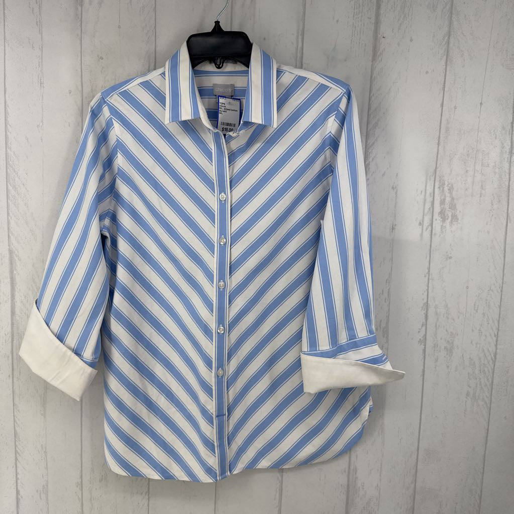 M/L striped button down 3/4 slv top