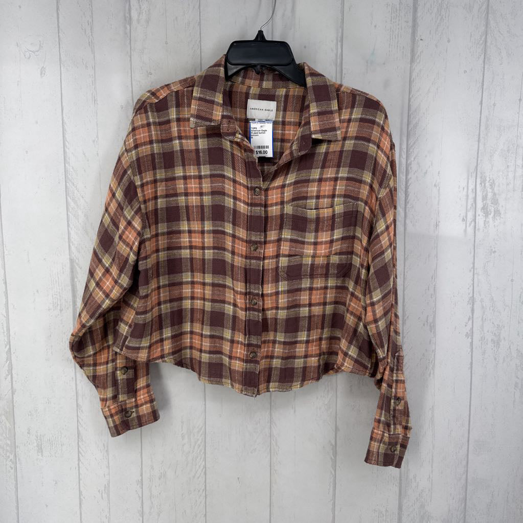 M plaid button down l/s top