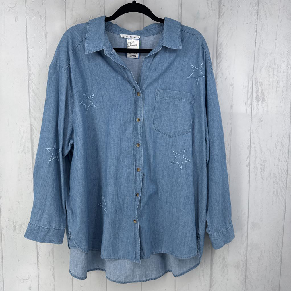 Star Embroidered Button Down L/s