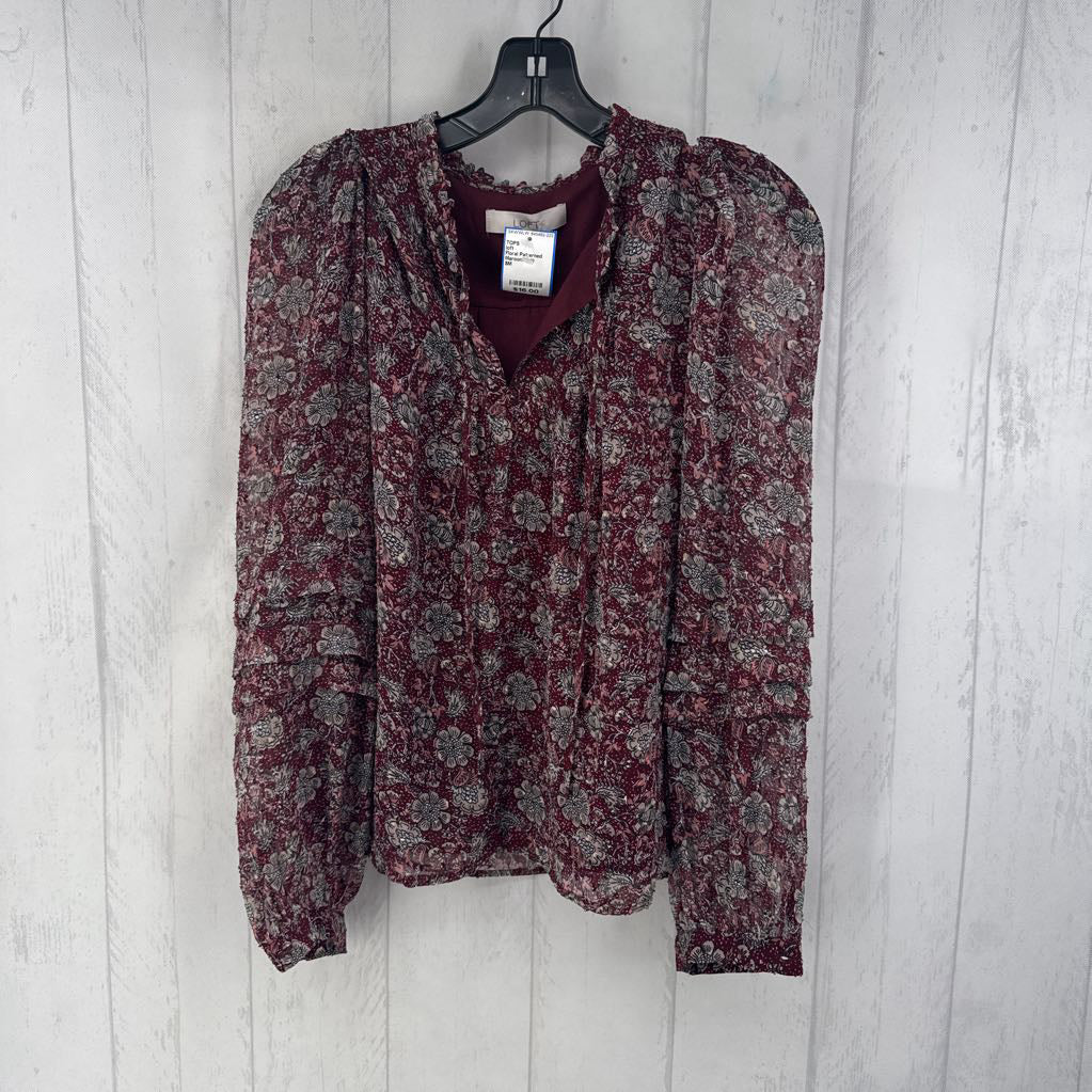Floral Patterned Notch V-neck Blouse