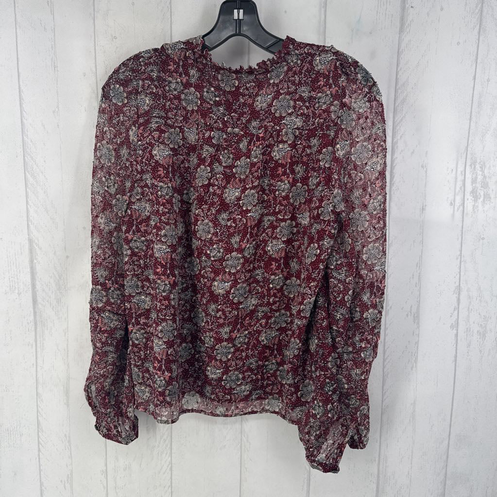 Floral Patterned Notch V-neck Blouse