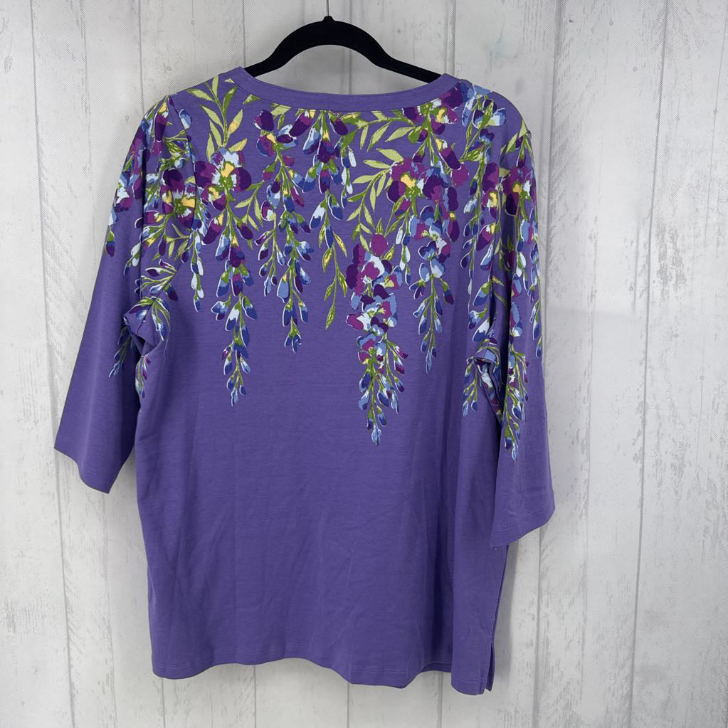 1x elbow slv flower print half button top