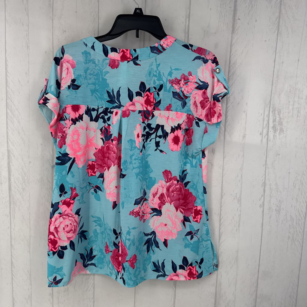 M cuff s/s floral v-neck top