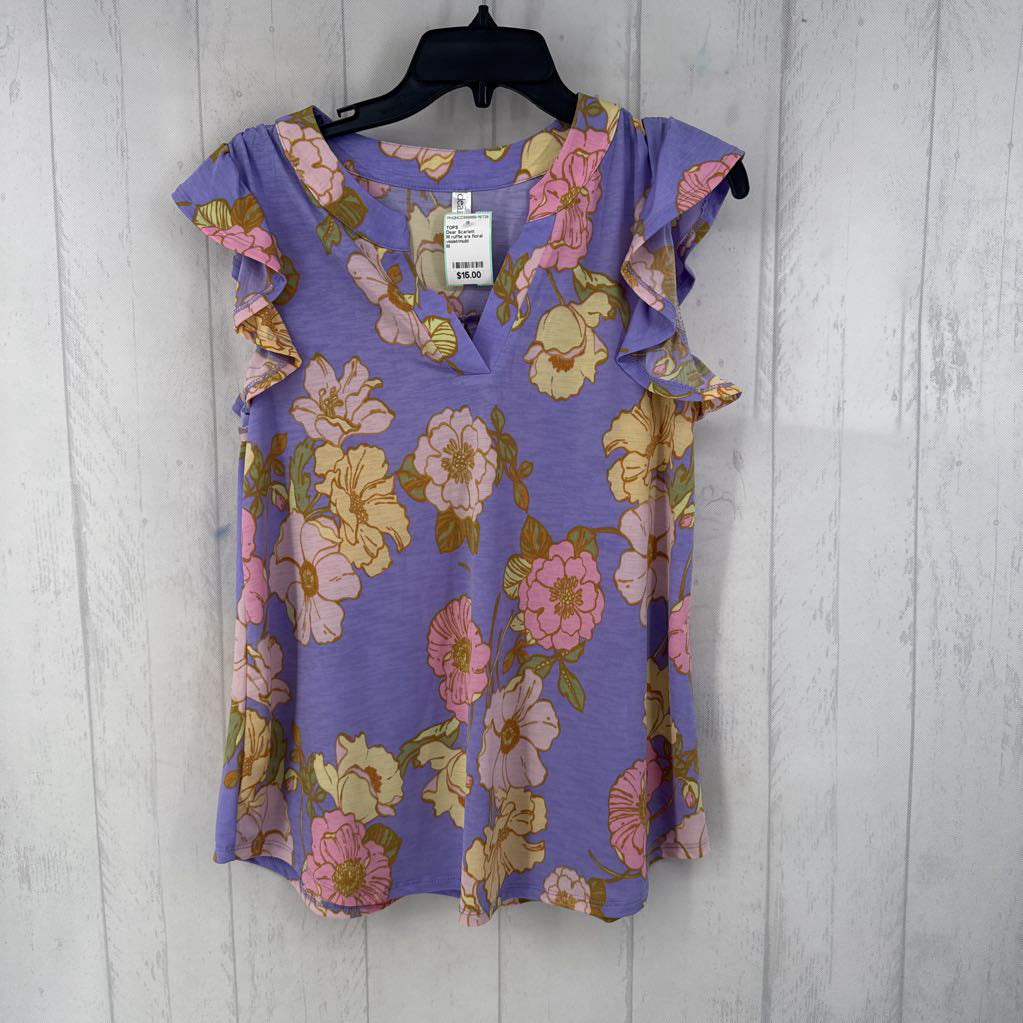 M ruffle s/s floral top
