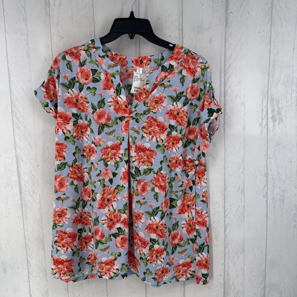 M cuff s/s floral v-neck top