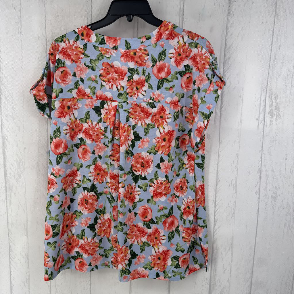 M cuff s/s floral v-neck top