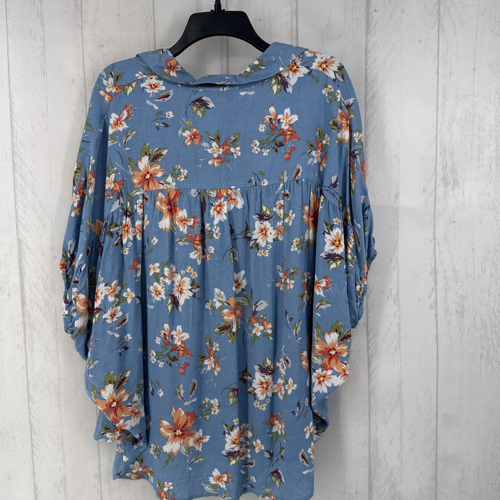 M s/s floral oversized button shirt