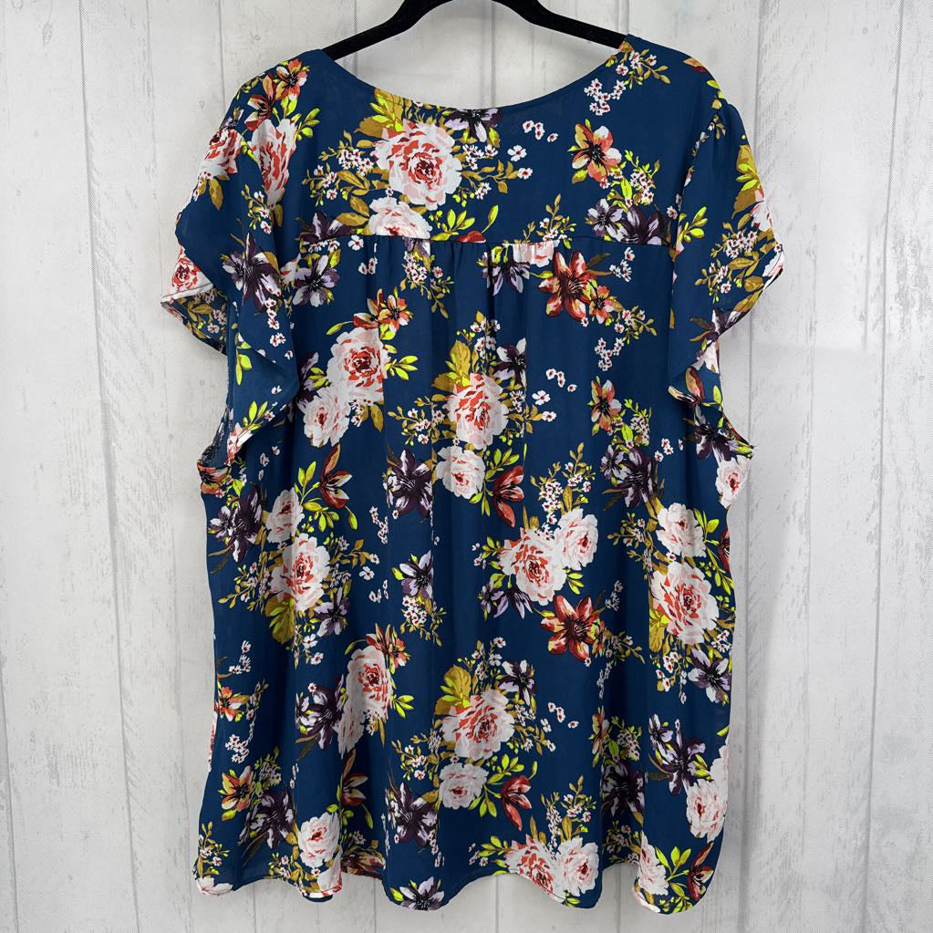 4 ruffle slv floral v-neck top