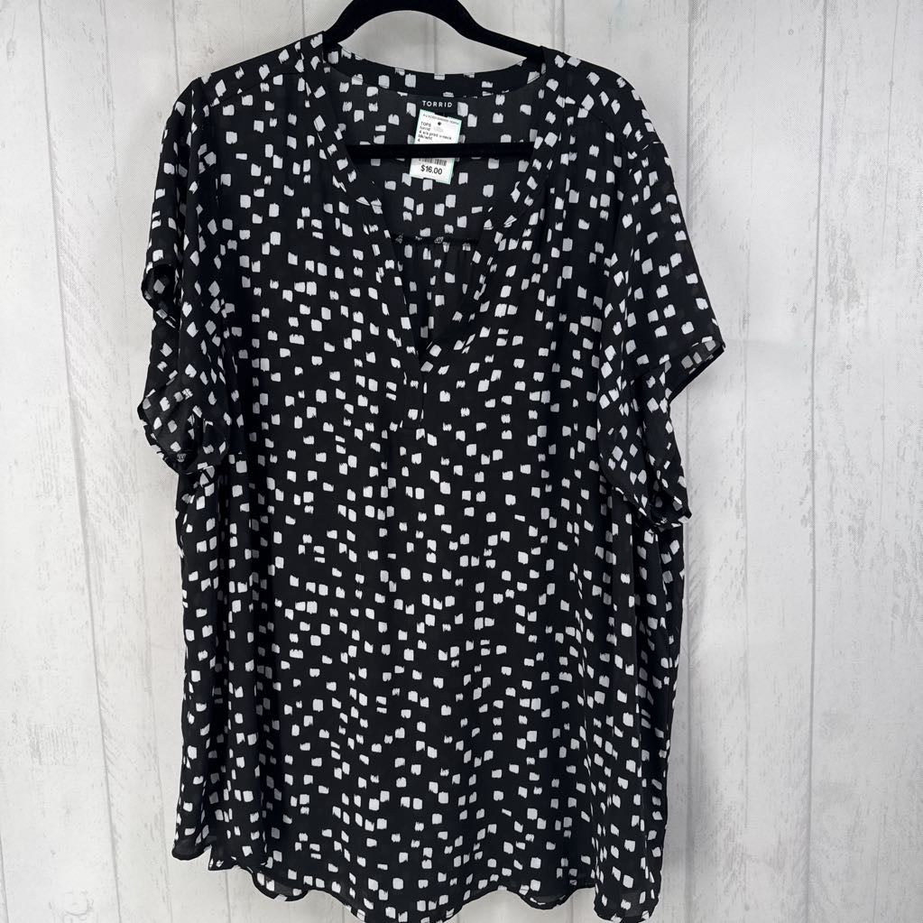 4 s/s print v-neck hi-low top