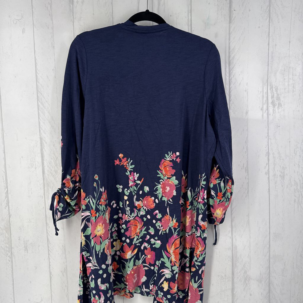 L floral open front 3/4 slv cardi
