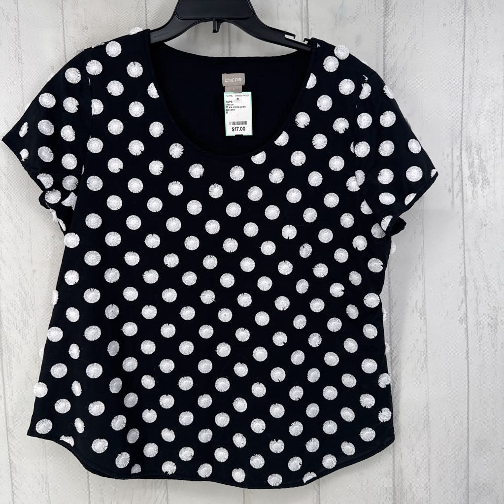 M s/s circle print scoop neck top