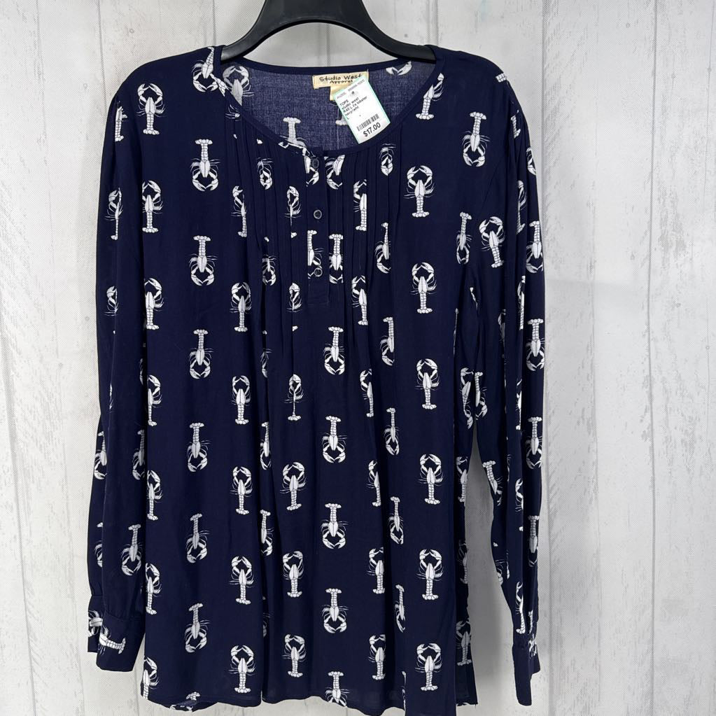 R40 L l/s lobster pleated half button top