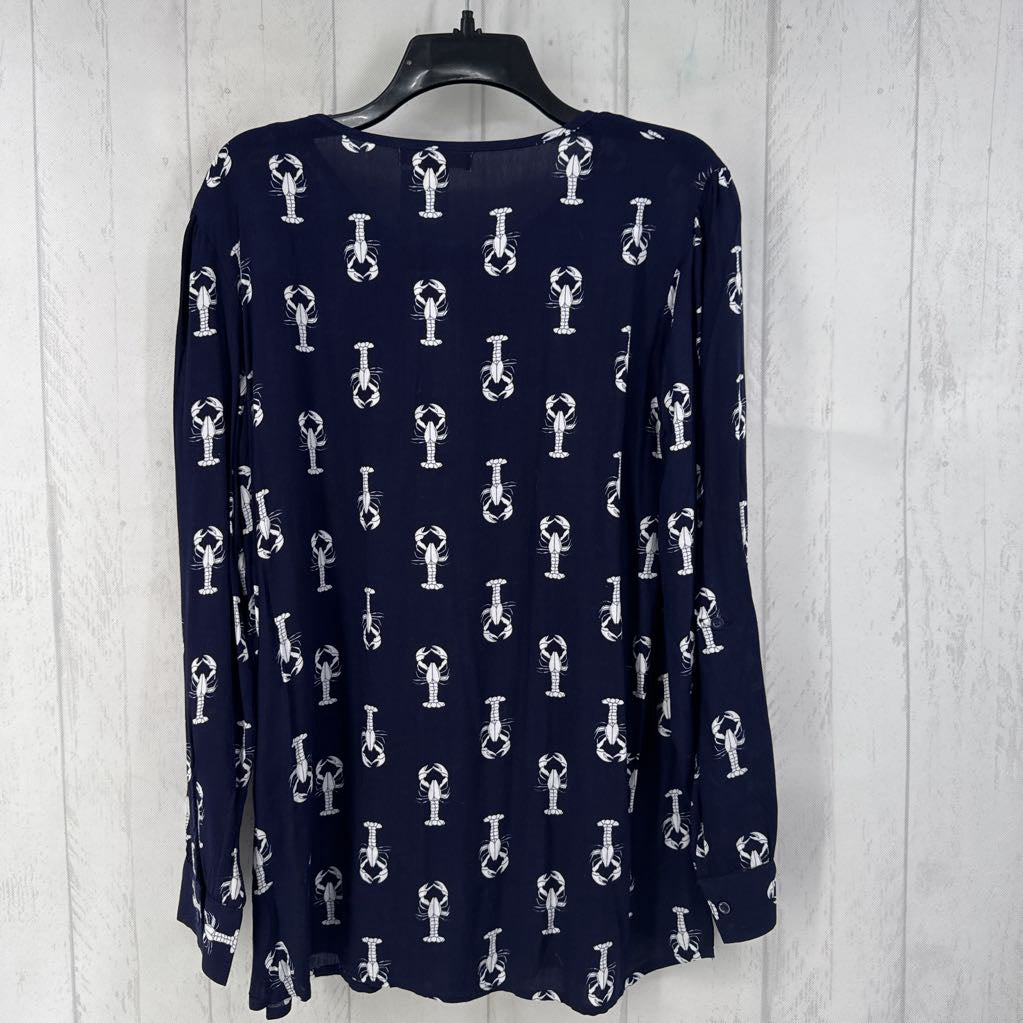 R40 L l/s lobster pleated half button top