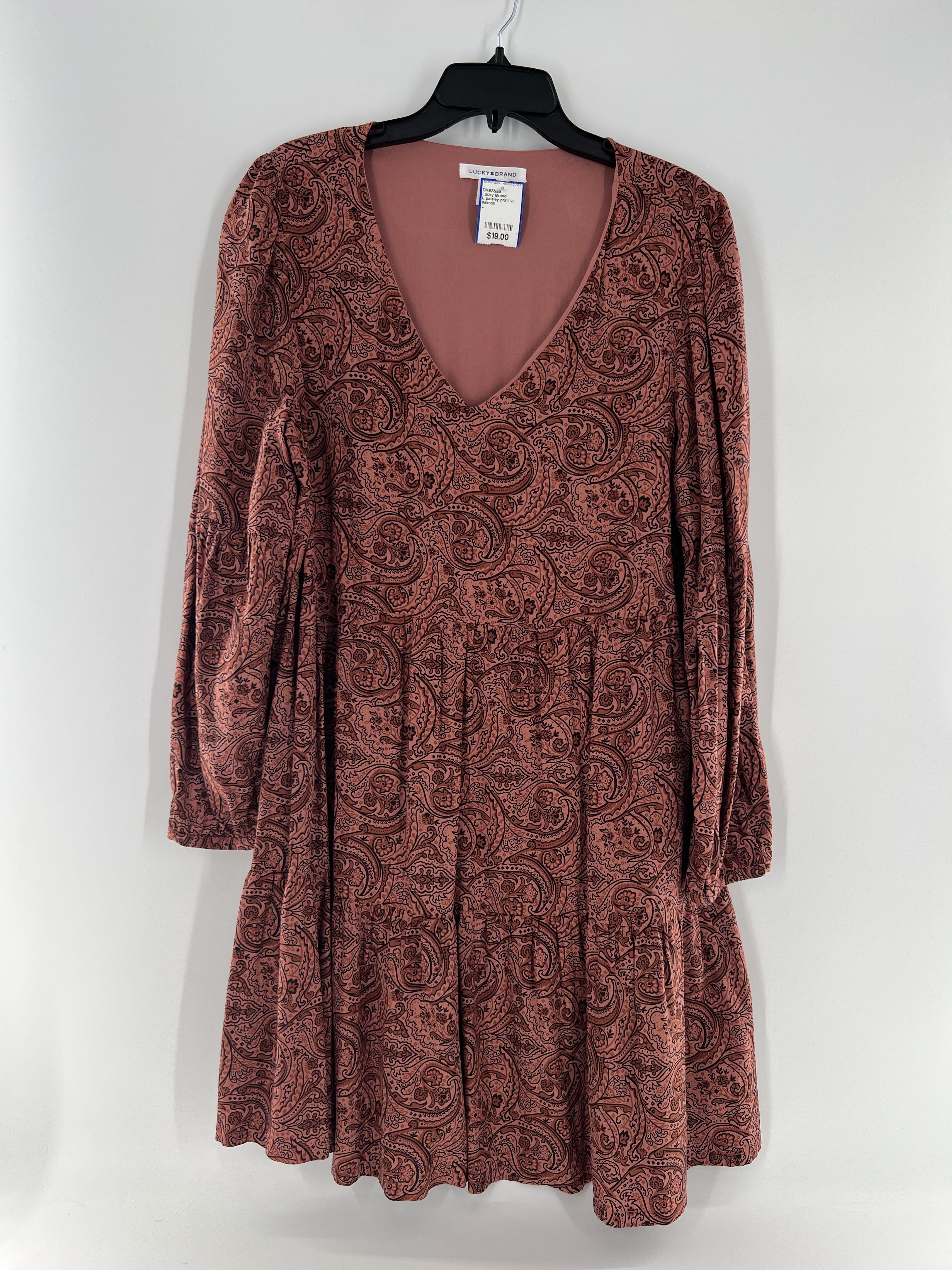 L paisley print v-neck l/s dress