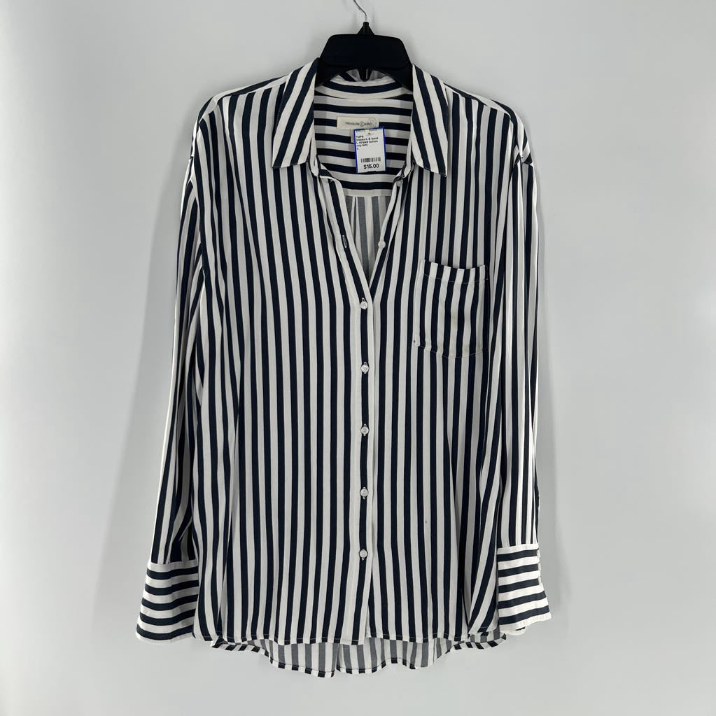 L striped button down hi-lo l/s top