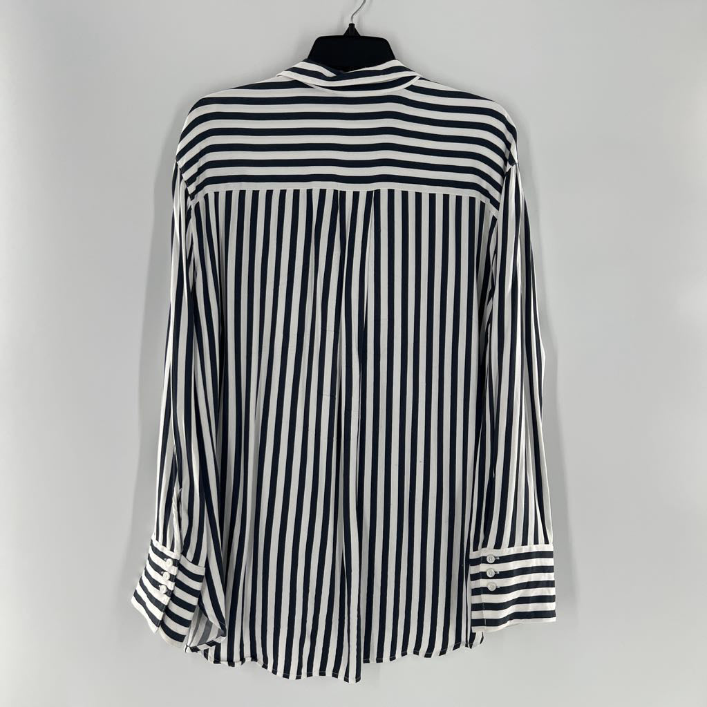 L striped button down hi-lo l/s top
