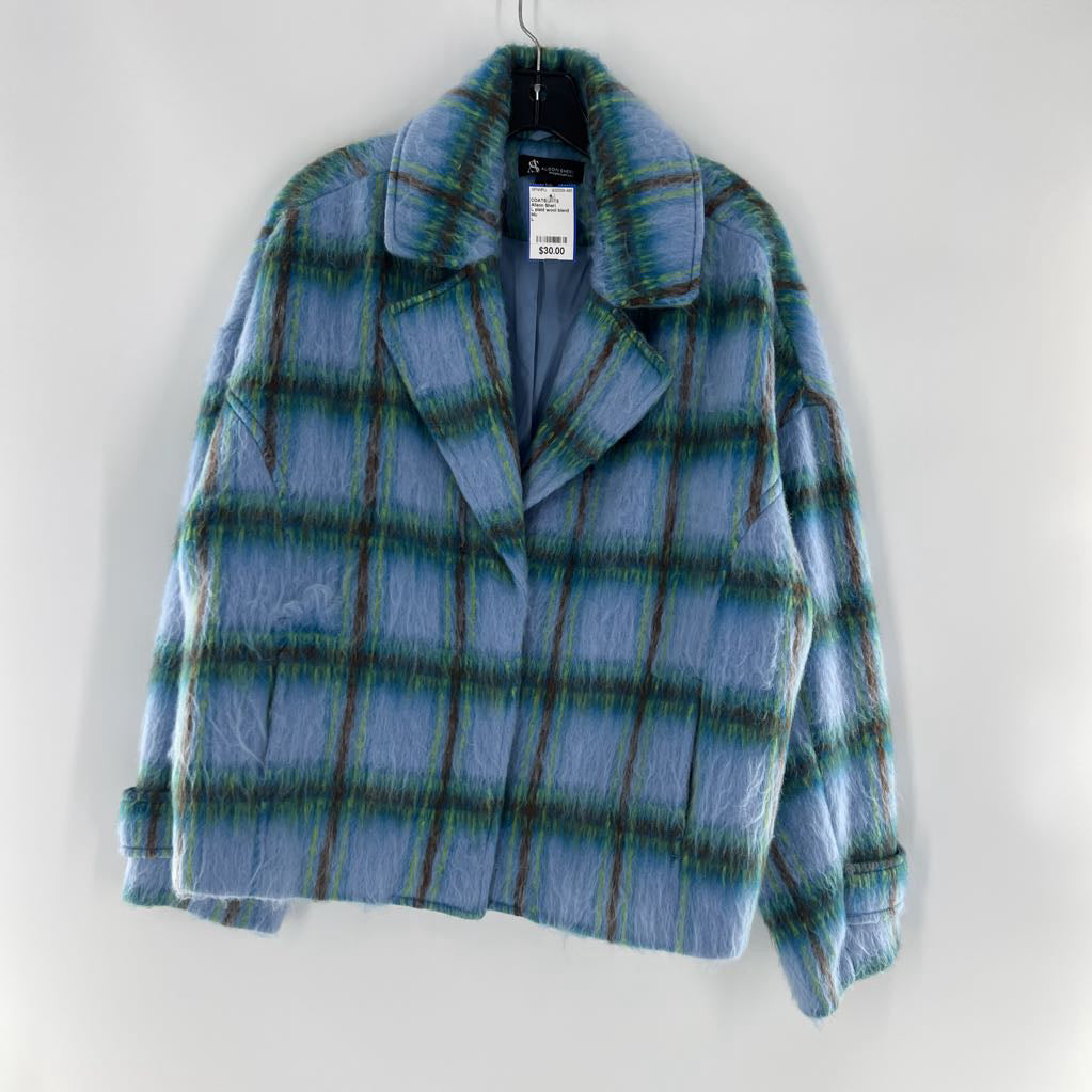 L plaid wool blend coat