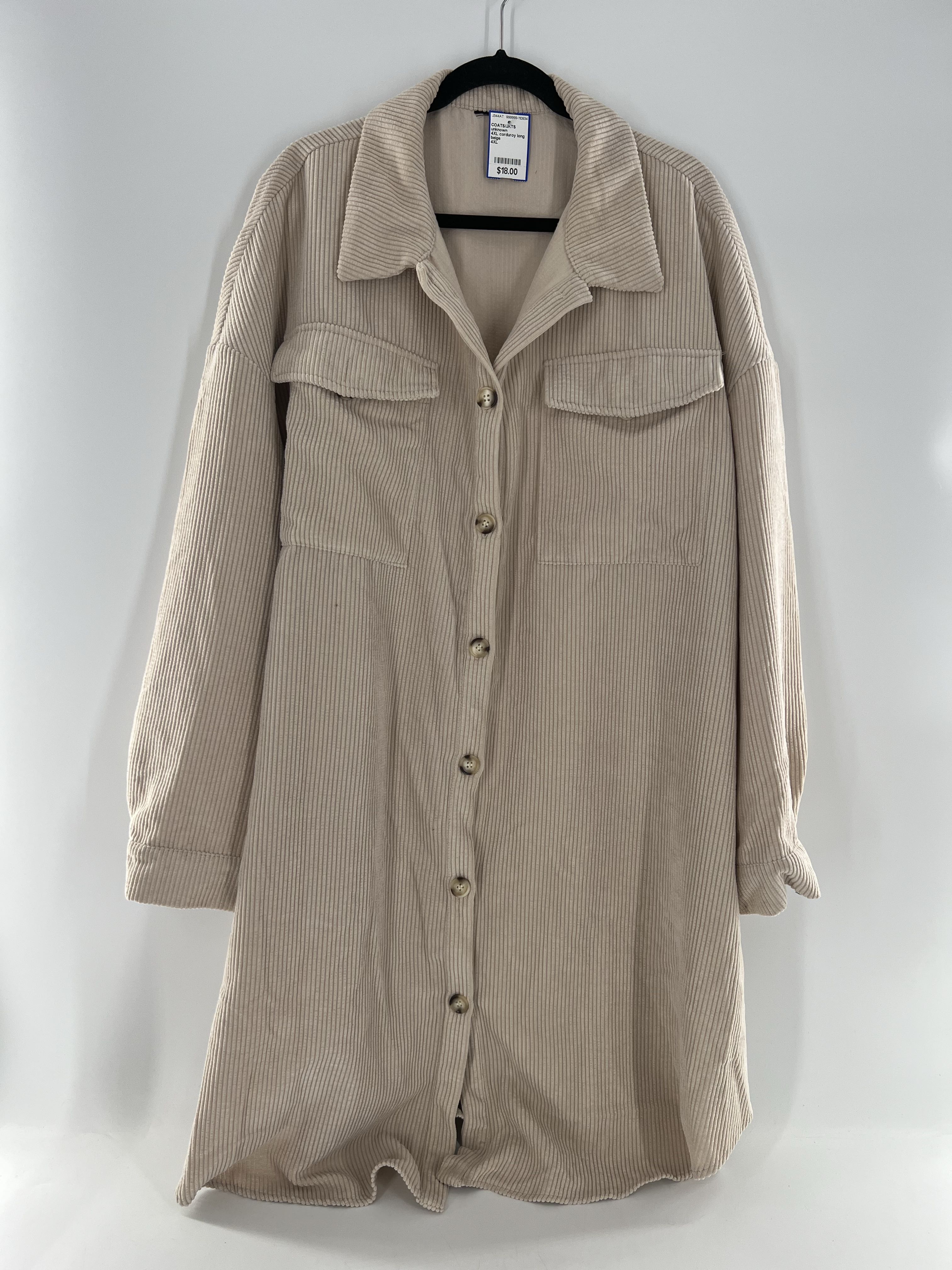 4XL corduroy long button down jacket