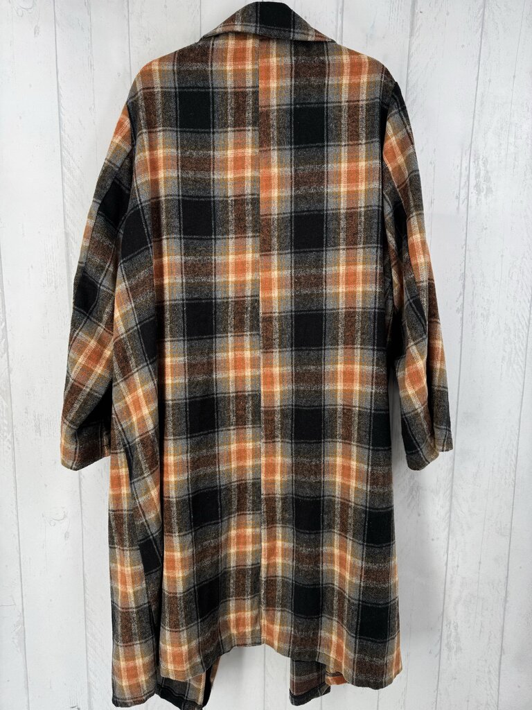 4XL plaid button down long jacket