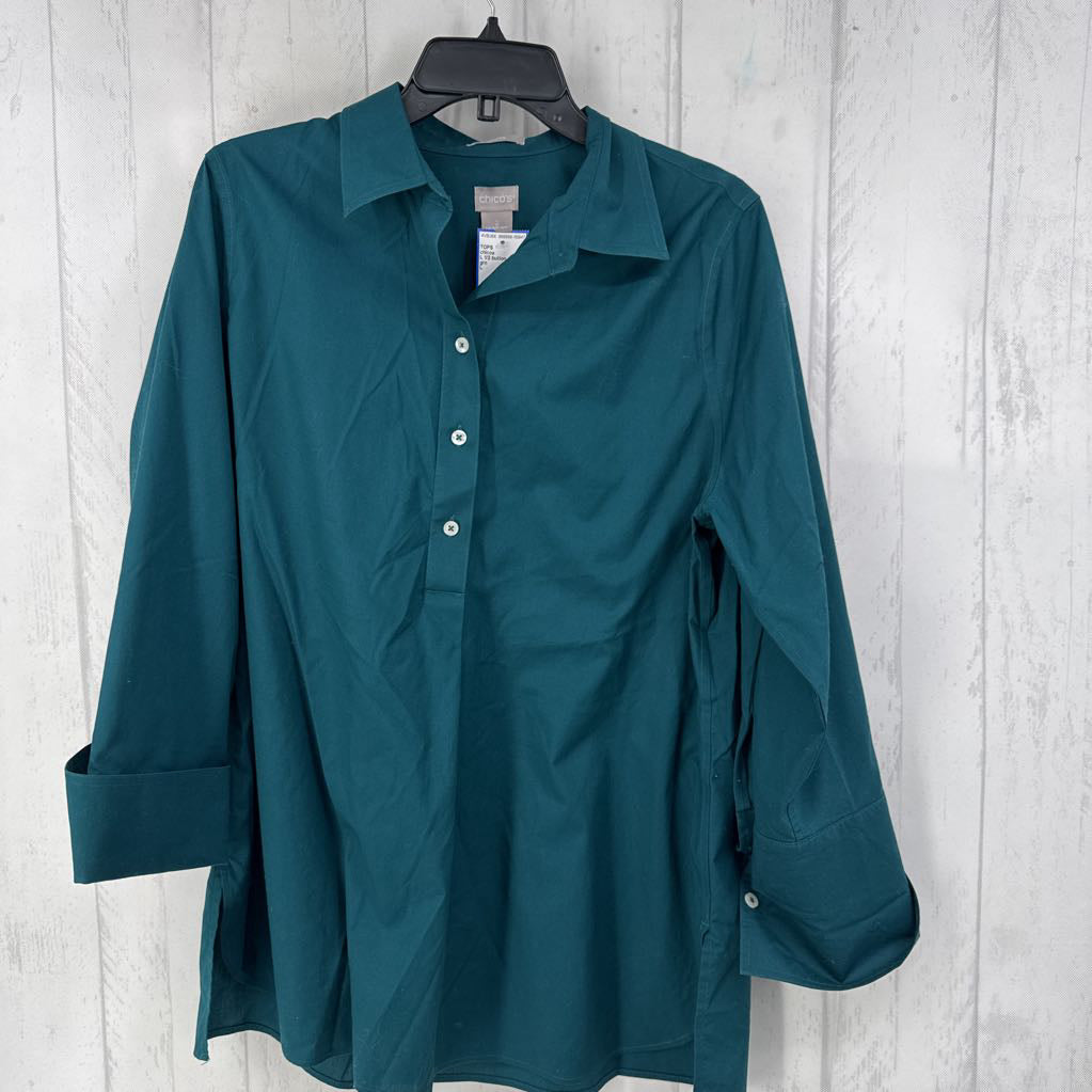 L 1/2 button down cuffed slv top