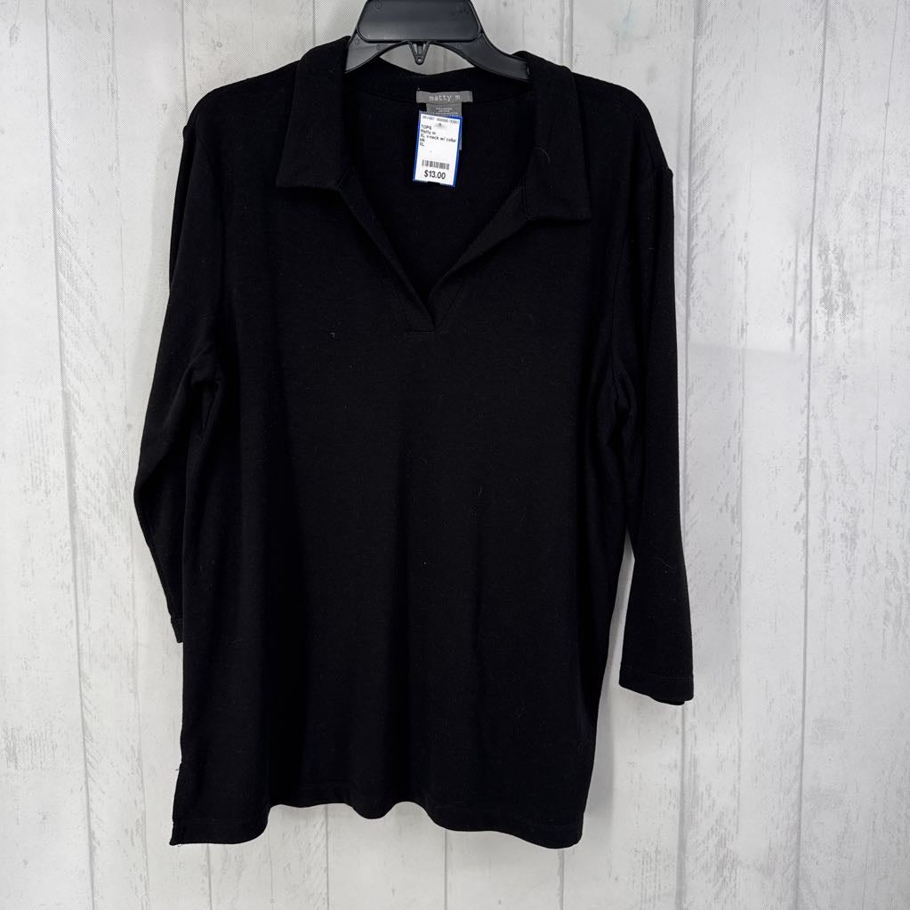 XL v-neck w/ collar 3/4 slv top
