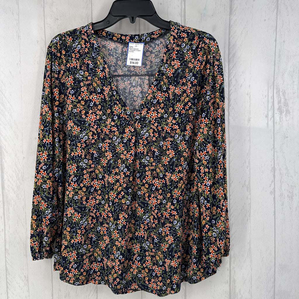 L flo print v-neck l/s top