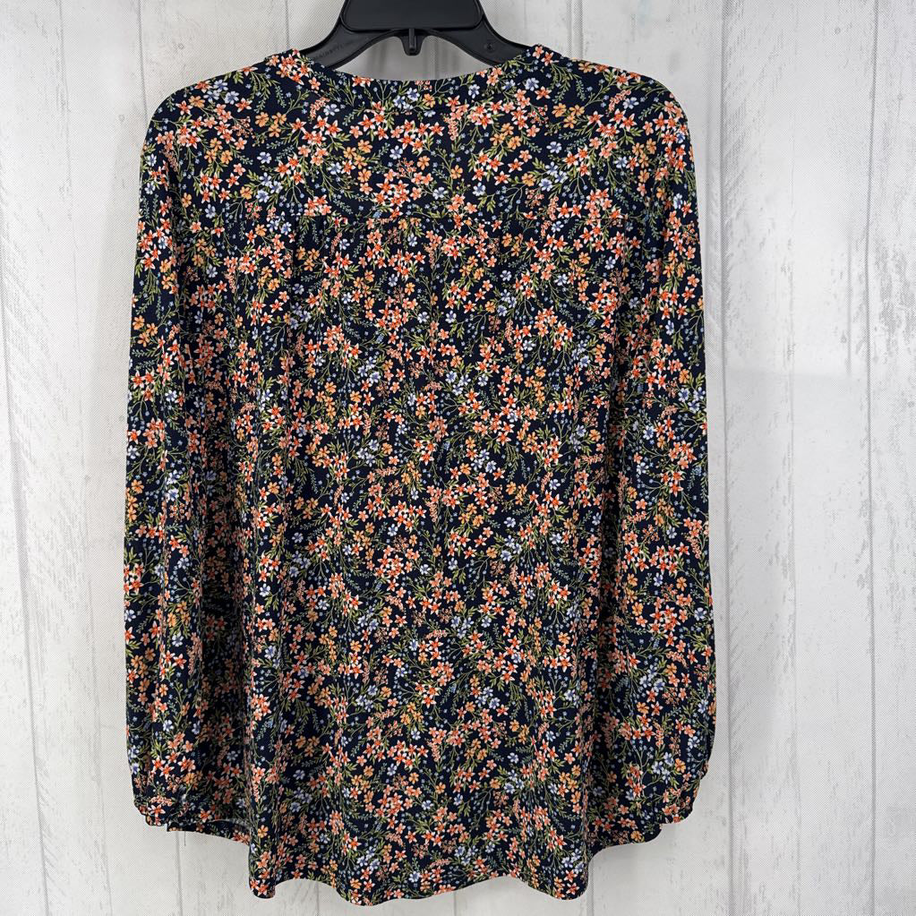 L flo print v-neck l/s top