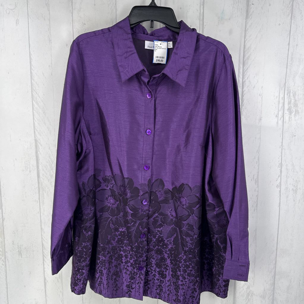 XL flo print bottom button down l/s top