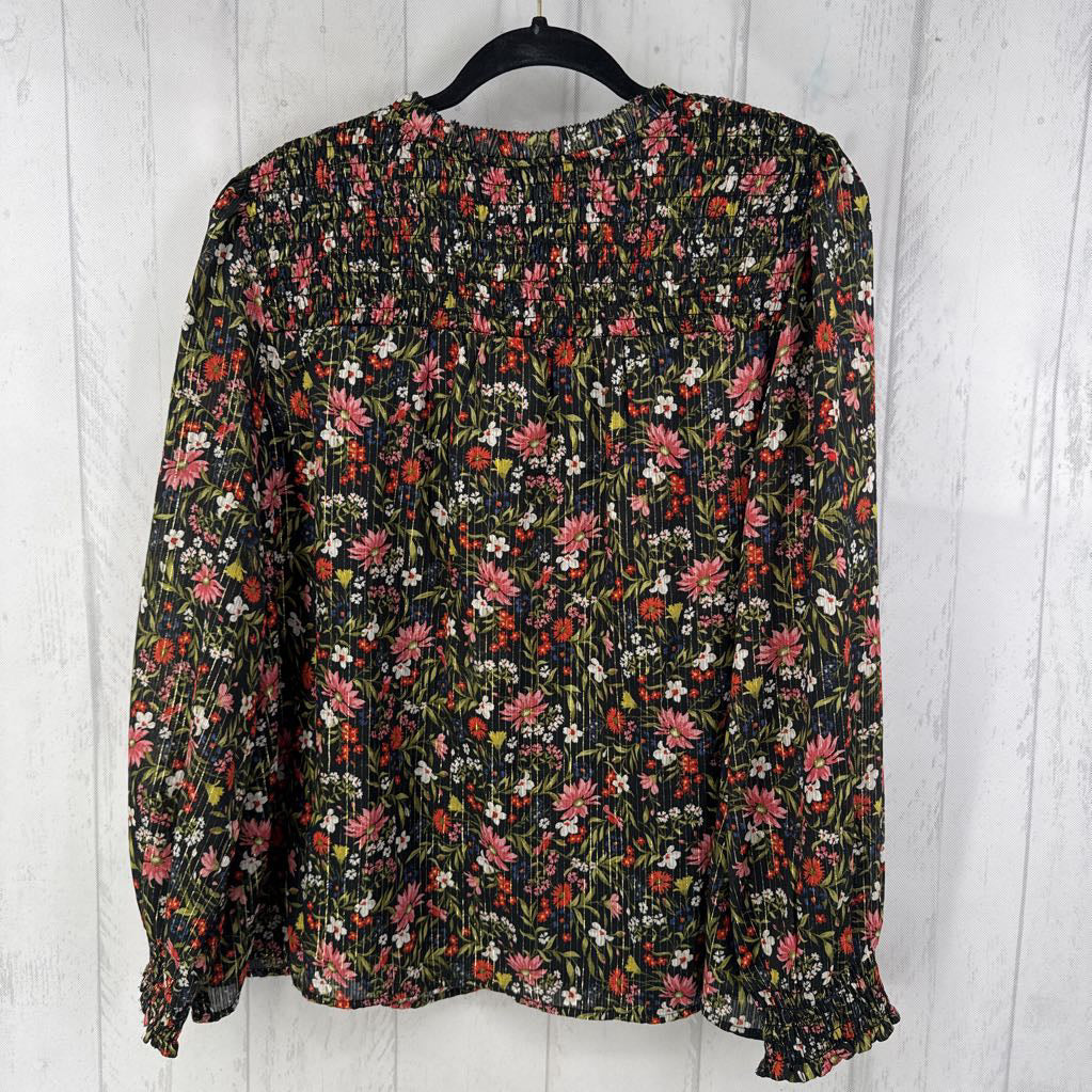 XL flo print smocked l/s top