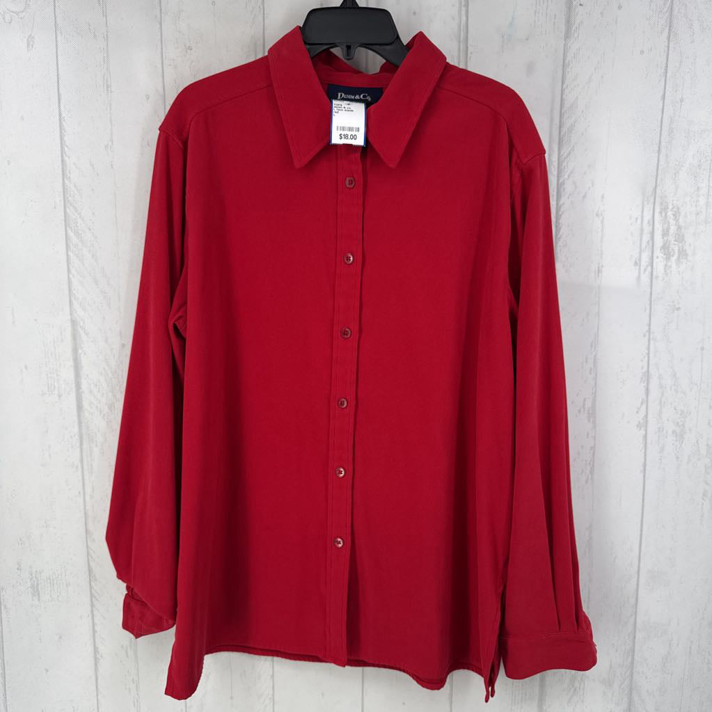 L faux suede button down l/s top