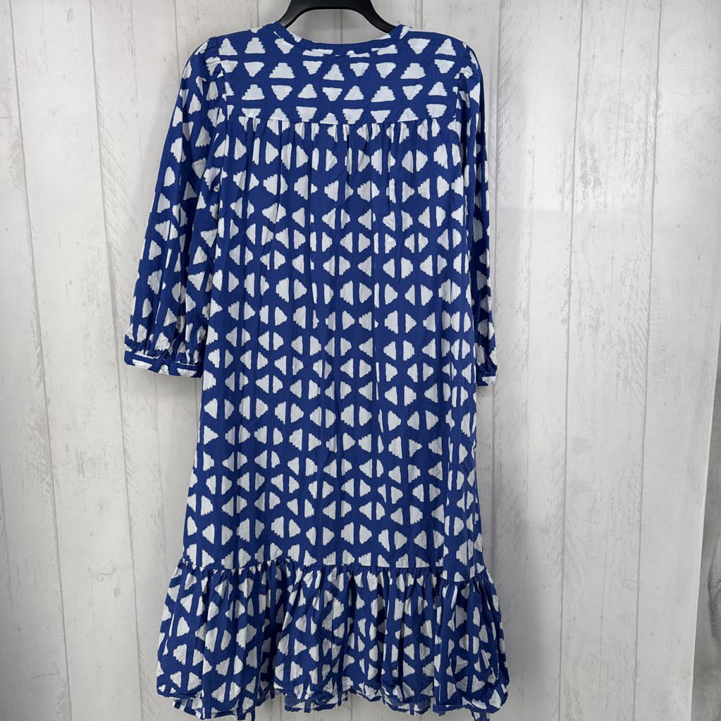 M elbow slv print v-neck maxi dress