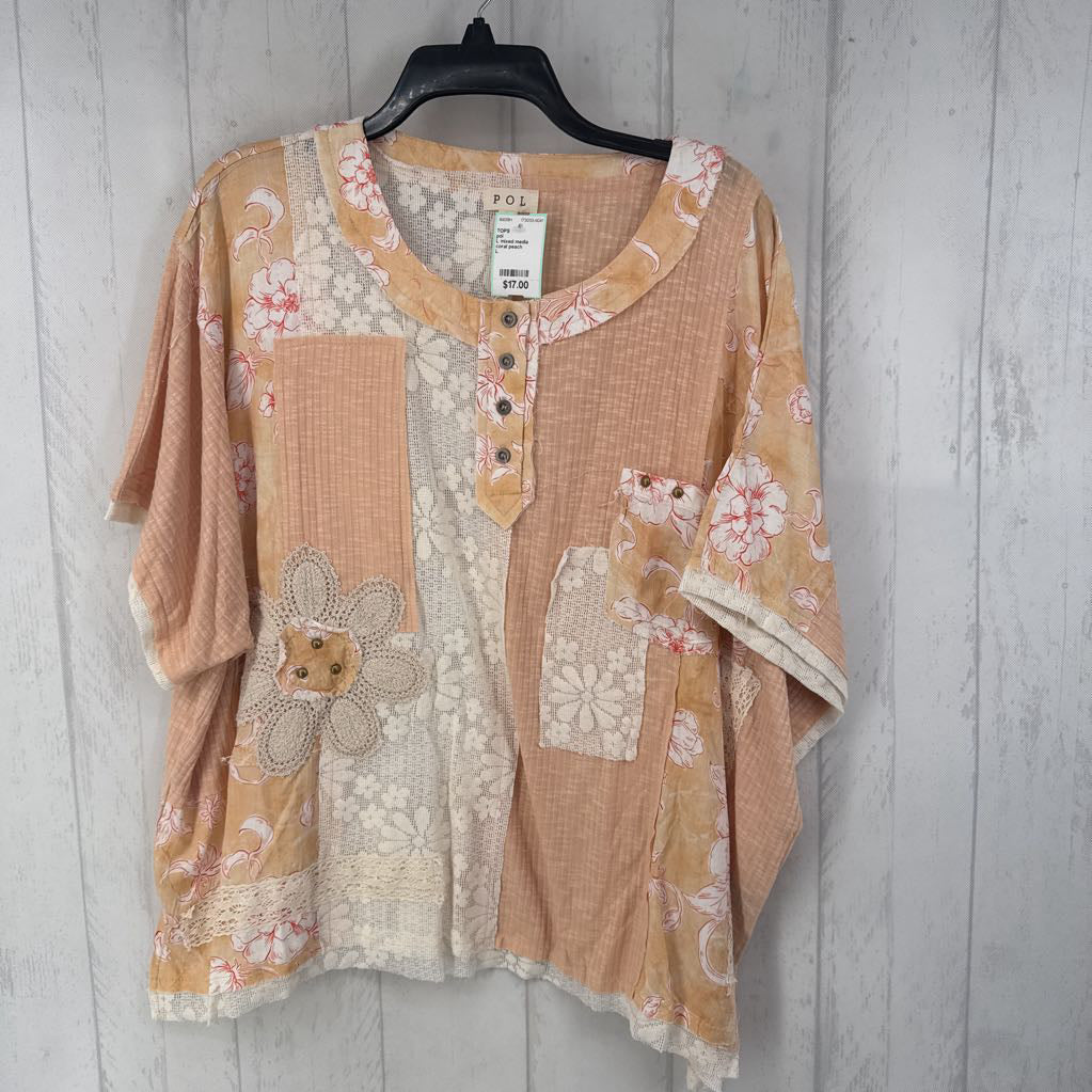 L mixed media patchwork s/s top