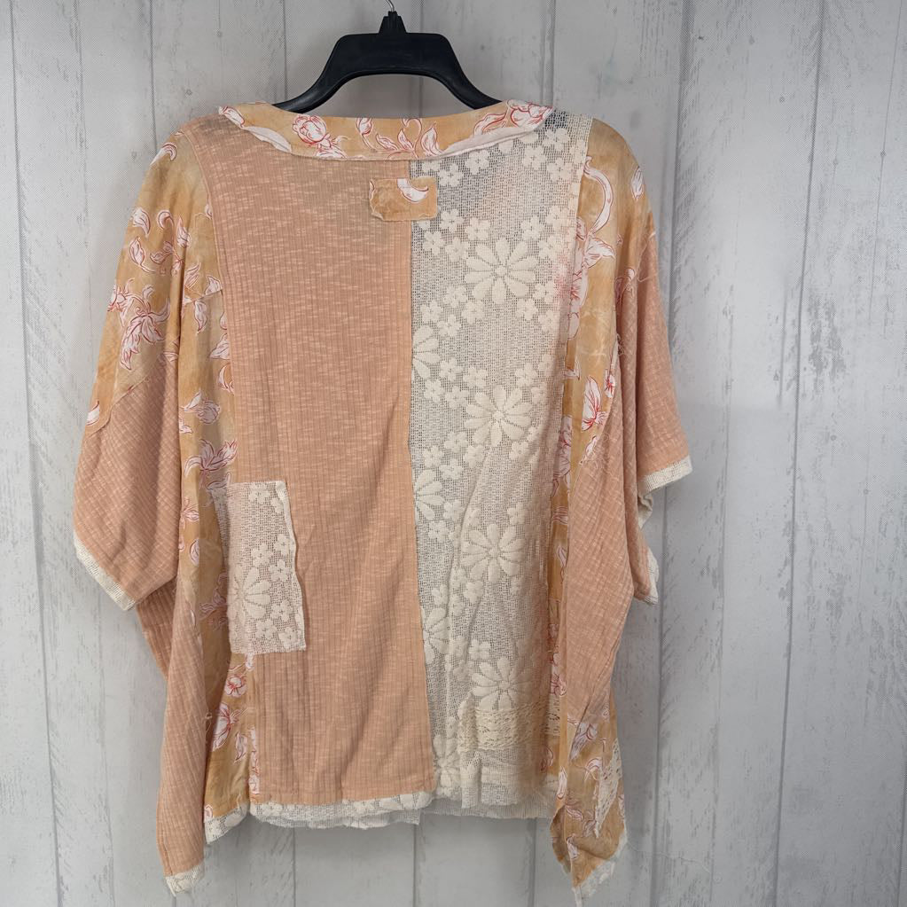 L mixed media patchwork s/s top