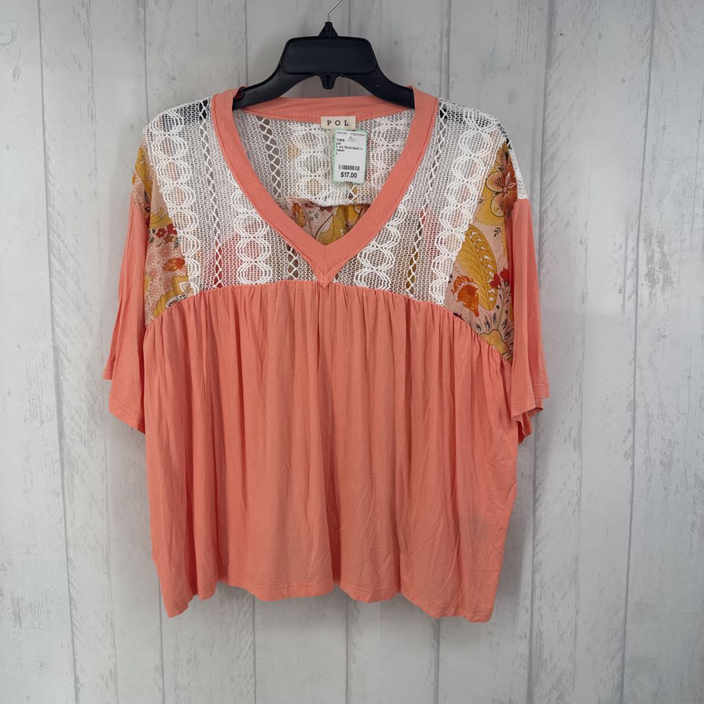 L s/s floral back v-neck top