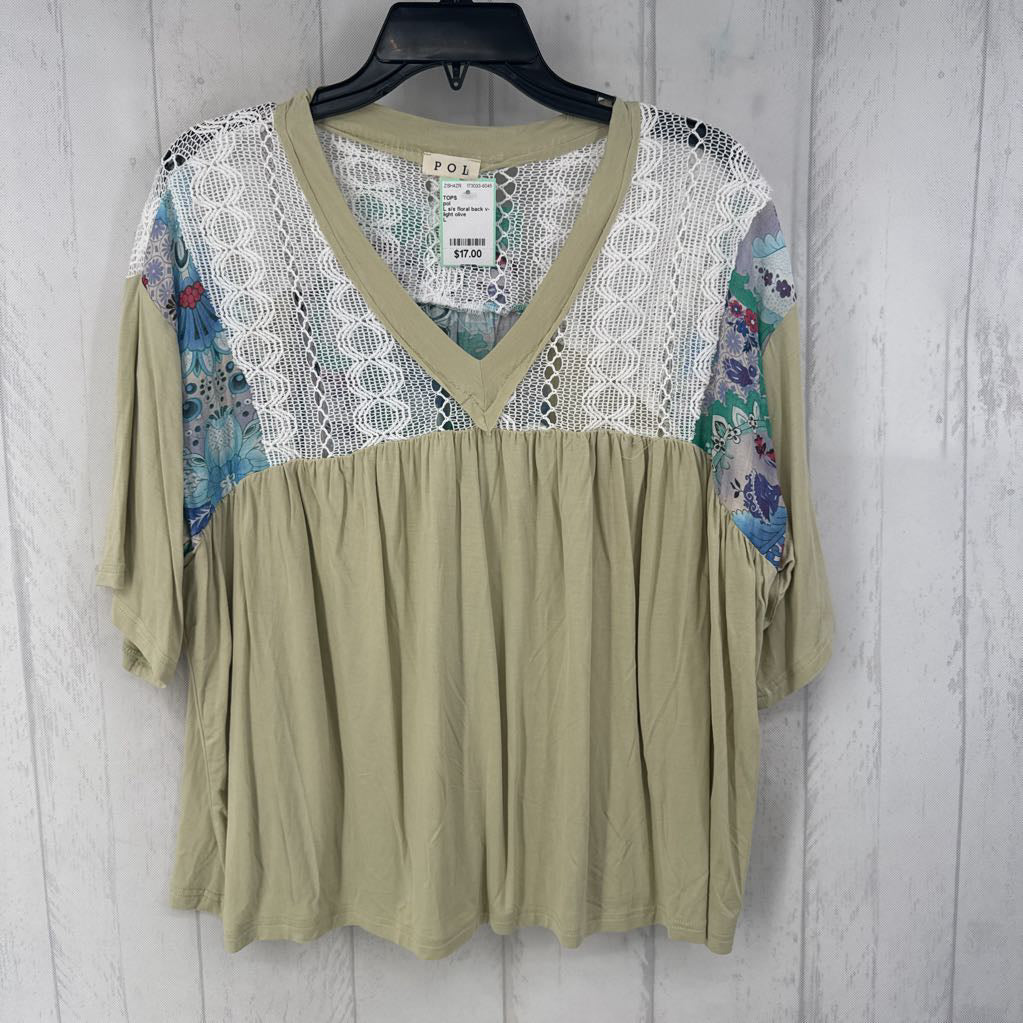 L s/s floral back v-neck top