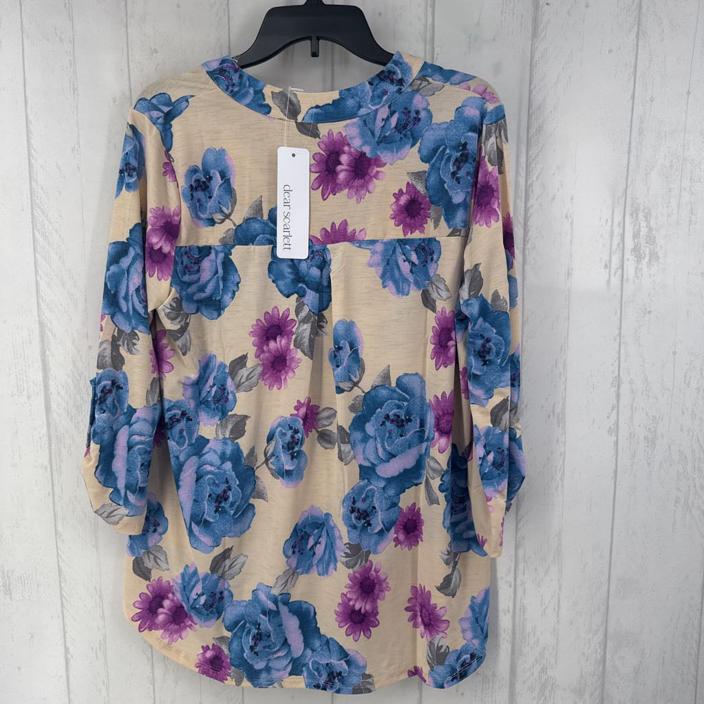 L 3/4 slv floral v-neck top