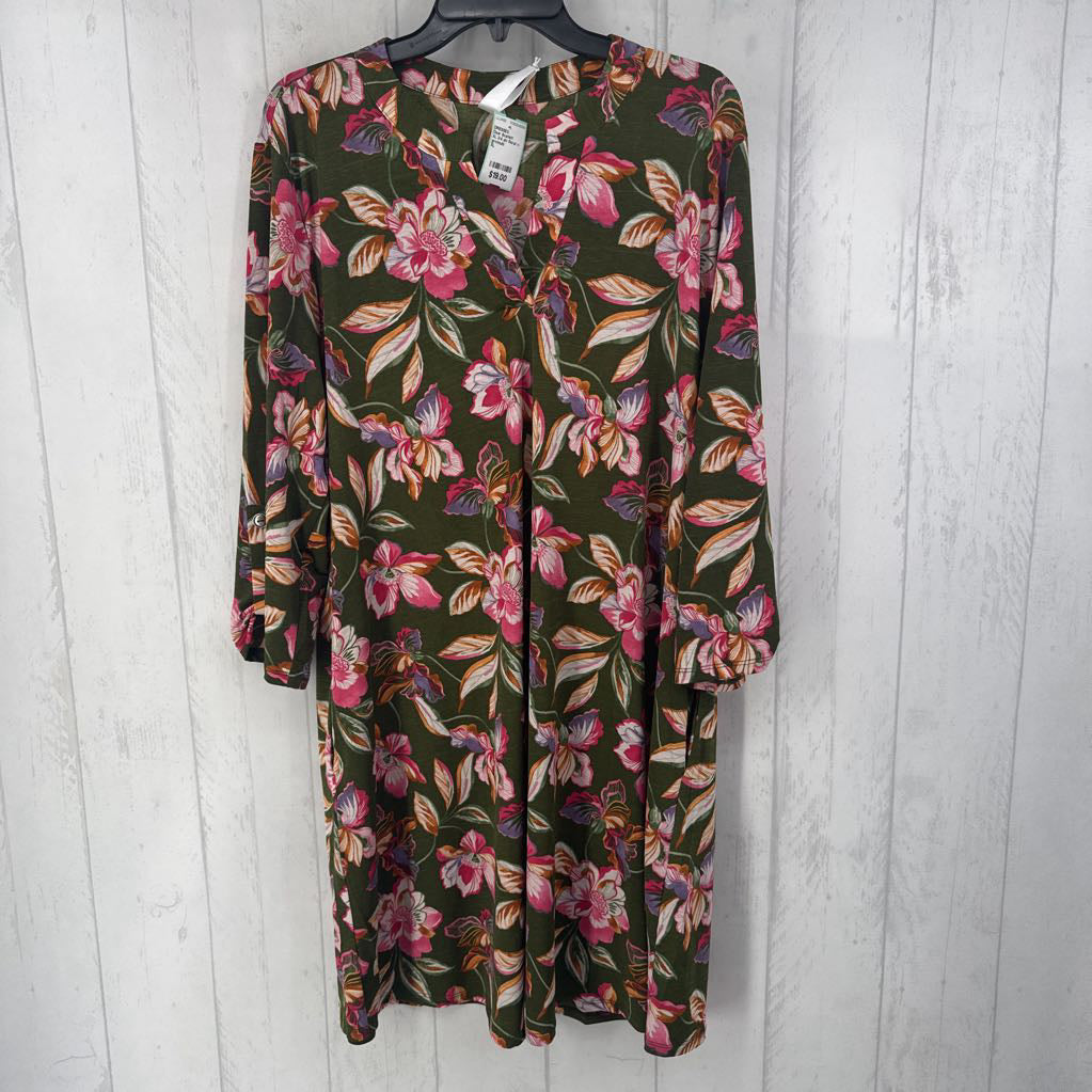 XL 3/4 slv floral v-neck dress