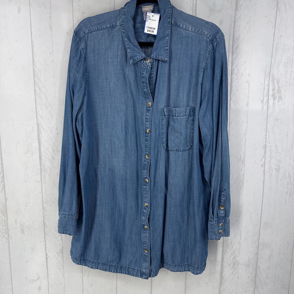 1X denim button down l/s top