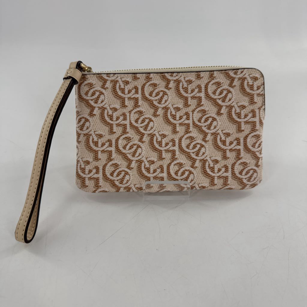 monogram corner zip wristlet