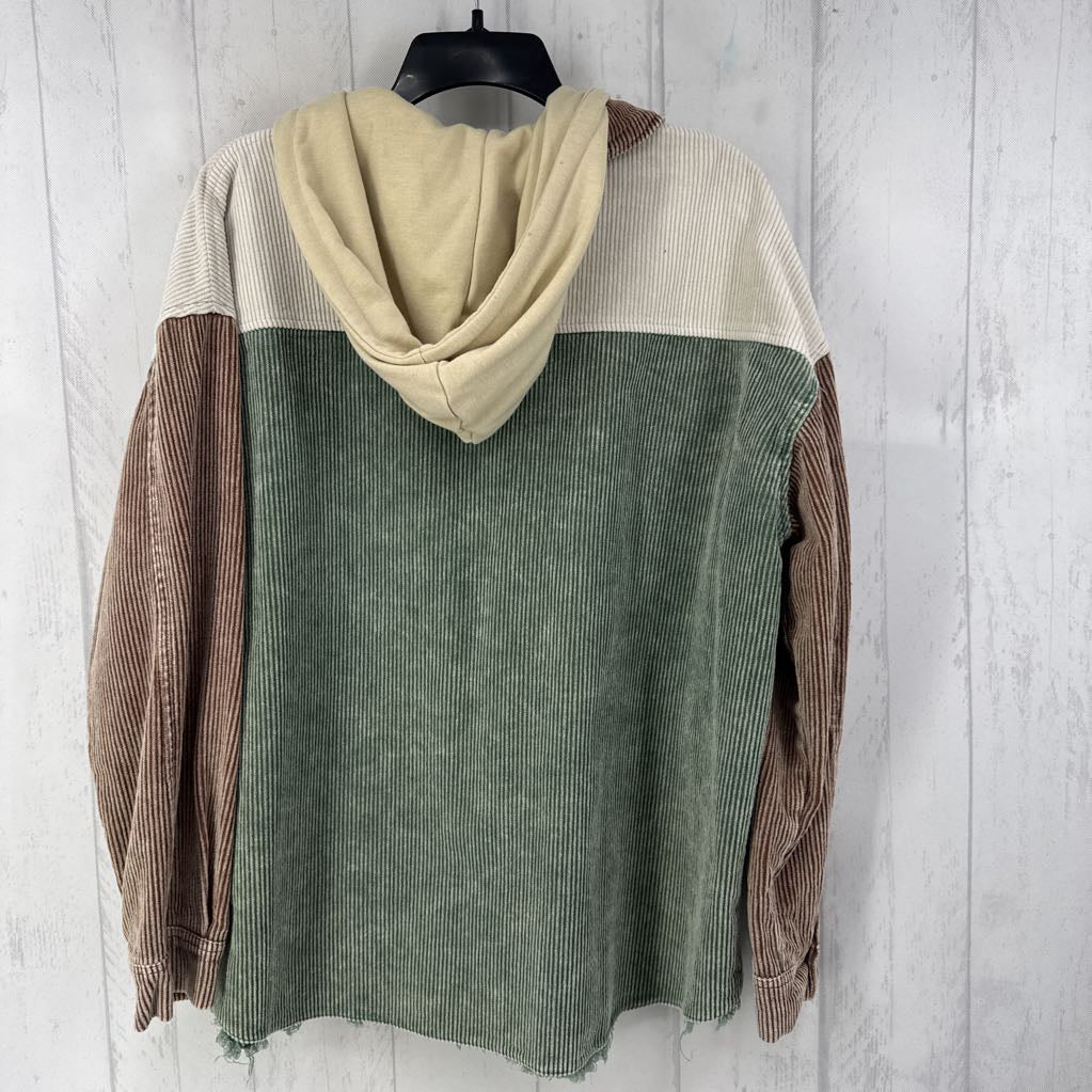 XL colorblock corduroy shacket